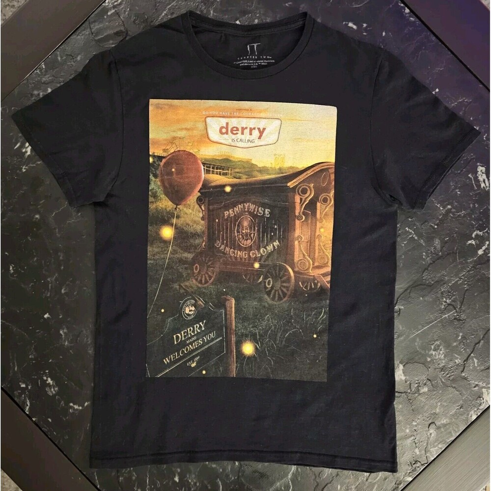 IT Chapter Two Derry TShirt Promo Pennywise Clown Black Tee Mens M Halloween 3D